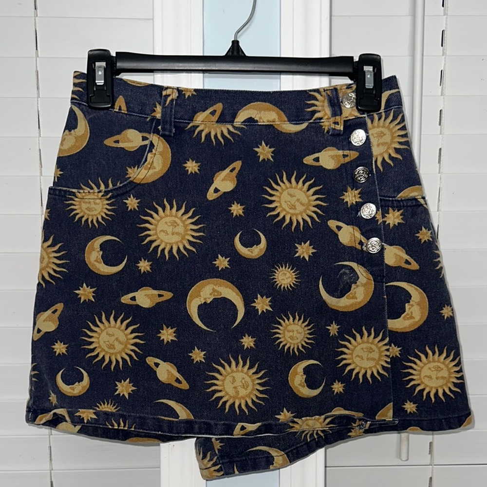 Celestial Print Skirt in Navy and Gold